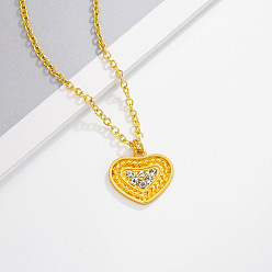 Сердце Ожерелья из сплава с кристаллами и стразами, золотые, сердце, 15.75 дюйм (40 см), Кулон : 18x20 мм