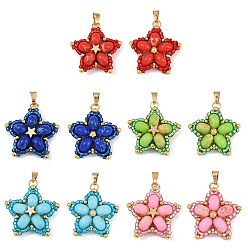 (52) Непрозрачная лаванда Подвески из стеклянного бисера ручной работы и синтетических окрашенных бусин императорской яшмы, звезда, разноцветные, 27x28.5x8.5 мм, отверстие : 6x2.5 мм
