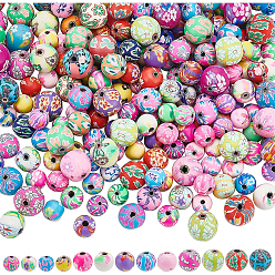 Mixed Color 200Pcs 3 Style Handmade Polymer Clay Beads, Round, Mixed Color, 8~12mm, Hole: 1~2mm, 200pcs/box