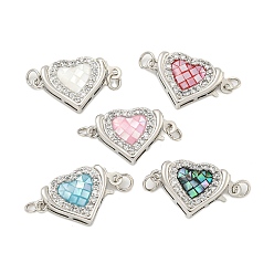 Mixed Color Rack Plating Brass Micro Pave Cubic Zirconia & Shell & Enamel Box Clasps, Cadmium Free & Lead Free, Long-Lasting Plated, Heart, Mixed Color, 11.5x18.5x4mm, Hole: 2.5mm