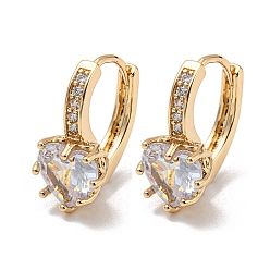 Light Gold Серьги-кольца из латуни с прозрачными циркониями, сердце, золотой свет, 18x9 мм