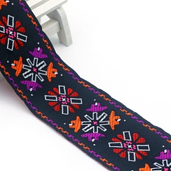 Dunkle Orchidee Flache Stickerei-Polyesterbänder im Ethno-Stil, Jacquardband, Bekleidungszubehör, dunkle Orchidee, 2 Zoll (50 mm), ca. 7.66 Yards (7 m)/Stk