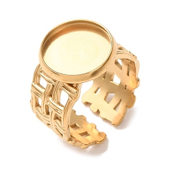 Golden Woven Bezel 304 Stainless Steel Cuff Ring Components, Round Pad Ring Setting, Ion Plating(IP), Long-Lasting Plated, Golden, 14mm,17mm, Tray Size: 12mm