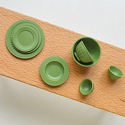 Green Miniature Resin Bowl & Plate Kit, for Dollhouse Accessories Pretending Prop Decorations, Green, 19~45x3~15mm, 8Pcs/set