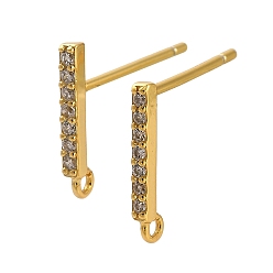 Rectangle 925 Результаты шпильки стерлингового серебра, с кубического циркония, прямоугольные, 11.5x1.5 мм, отверстие : 1 мм, штифты : 12x0.9 мм