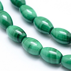 Malachite Natural Malachite Beads Strands, Rice, 6x4~4.5mm, Hole: 0.6mm, about 64pcs/strand, 15.35 inch(39cm)