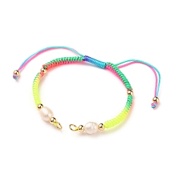 Разноцветный Плетеный браслет из нейлонового шнура, с открытыми пружинными кольцами из нержавеющей стали 304, круглые латунные бусины и жемчужные бусины, красочный, длина одиночной цепи: около 6-3/4 дюйма (17 см)