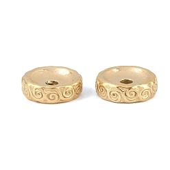 Plaqué 14K Or Véritable 304 perles d'espacement texturées en acier inoxydable à motif nuage, plat rond, réel 14 k plaqué or, 9.5x3mm, Trou: 1.8mm
