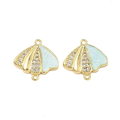 Золотой Звенья в форме ракушки из прозрачного кубического циркония с микропаве из латуни, с голубой эмалью, без свинца и без кадмия, долговечный, стойки покрытие, золотые, 17x17.5x3 мм, отверстие : 1.4 мм