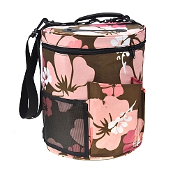 Pink Flower Pattern Oxford Zipper Knitting Bucket Bag with Handle, Yarn Storage Organizer, Crochet Hooks & Knitting Needles Bag, Pink, 27.5x32.5cm