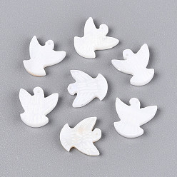 Кремово-белый Естественных пресноводных стеклянные бусы, птица, кремово-белые, 13x12~13x2.5~3 мм, отверстие : 0.7 мм