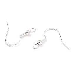 925 Sterling Silver Plated 304 Stainless Steel Earring Hooks, Ear Wire, with Horizontal Loop, 925 Sterling Silver Plated, 20x20x3mm, Hole: 2mm, 21 Gauge, Pin: 0.7mm