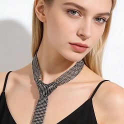 Gunmetal Alloy Full Crystal Rhinestone Mesh Tassel Y Necklaces for Women, Gunmetal, 16.54 inch(42cm)