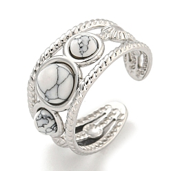 Синтетическая Бирюза 304 манжеты из нержавеющей стали с синтетической бирюзой, круглые открытые кольца для женщин и мужчин, цвет нержавеющей стали, 10 мм, внутренний диаметр: регулируемый