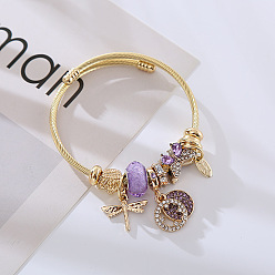 Сливовый 304 из нержавеющей стали европейские браслеты, браслеты с подвесками для женщин, со сплавом, стразами и смолой, слива, внутренний диаметр: 2-3/8 дюйм (6 см)