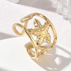 Golden 304 Edelstahlmanschetten mit offenen Ringen, Seestern, golden, 16 mm, Innendurchmesser: 19 mm