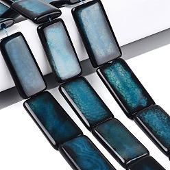 Стально-синий Нити из окрашенных и подвергнутых термической обработке натуральных бусин из кракелюра агата, прямоугольные, стальной синий, 36.5~41x18~21.5x5.5~7.5 мм, отверстие : 1.8~2 мм, около 10 шт / нитка, 15.16~15.55 дюйм (38.5~39.5 см)