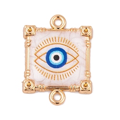 Квадрат Подвески с соединителем из сплава синей эмали, ссылки сглаза, золотые, квадратный, 22x16x3 мм, отверстие : 1.5 мм
