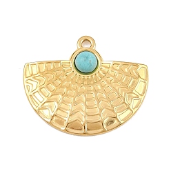 Fan Богемный стиль 304 нержавеющая сталь с подвесками из синтетической бирюзы, золотые, вентилятор, 25.5x30x4.5 мм, отверстие : 1.8 мм