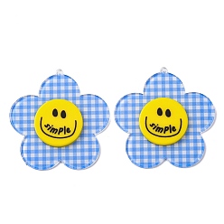 Небесно-голубой Большие подвески из непрозрачного акрила с принтом, Очарование цветка с улыбающимся лицом, голубой, 62x60x5 мм, отверстие : 1.4 мм