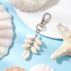 Платина Подвески из натуральных ракушек каури, Поворотные застежки-лобстеры из сплава, подвески для украшений сумок, платина, 78.5~80.5 мм