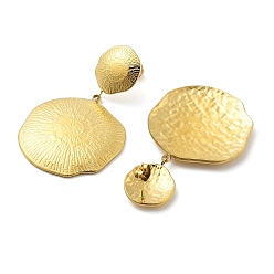 Плоский Круглый 304 серьги-гвоздики из нержавеющей стали для женщин, реальный 18 k позолоченный, плоско-круглые, 43x27.5 мм, штифты : 0.7 мм