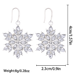 Снежинка Рождественские серьги-гвоздики из сплава со стразами, снежинка, 40x23 мм