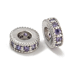 лаванда Стойки обшивки латунь микро проложить кубического циркония бусы, без свинца и без кадмия, долговечный, платина, круглые, лаванда, 6x2.5 мм, отверстие : 2.5 мм