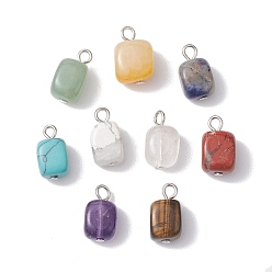 Платина Подвески кубовидной формы из натуральных и синтетических драгоценных камней с железными петлями, платина, 15~16x8~10x7~10 мм, отверстие : 2 мм