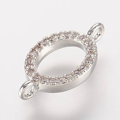 Platinum Brass Micro Pave Cubic Zirconia Links, Ring, Platinum, 14x8x2.5mm, Hole: 1mm