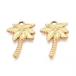 Настоящее золото 18K 304 подвески из нержавеющей стали, кокосовая пальма, ионное покрытие (ip), реальный 18 k позолоченный, 24.5x17x2 мм, отверстие : 3x2 мм