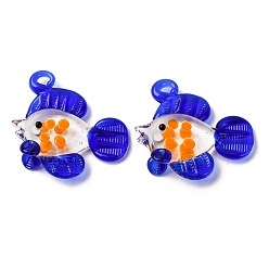 Оранжевый Подвески лэмпворк ручной работы, рыбы прелести, оранжевые, 34~40x35~47x12 мм, отверстие : 3x3.5 мм.