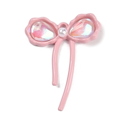 Pink Подвески из золотистого сплава, с пластиковой жемчужины, бантом, розовые, 29.5x22.5x5 мм, отверстие : 1.5 мм
