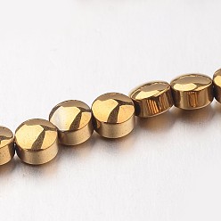 Golden Plated Electroplate Non-magnetic Synthetic Hematite Bead Strands, Flat Round, Golden Plated, 4x3mm, Hole: 1mm, about 102pcs/strand, 15.7 inch