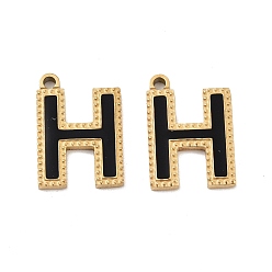 Letter H Ионное покрытие (ip) 316 подвески из нержавеющей стали, без никеля , с эмалью, буквенное очарование, реальный 18 k позолоченный, Письмо ч, 17x12x2 мм, отверстие : 1.4 мм