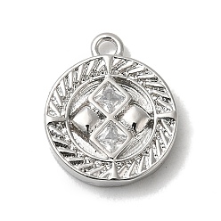 Platinum Brass Micro Pave Cubic Zirconia Charms, Flat Round, Platinum, 13x11x2mm, Hole: 1.2mm