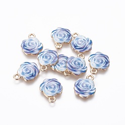 Bleu Bleuet Pendentifs en émail , fleur, or, bleuet, 17x14x2mm, Trou: 1.5mm