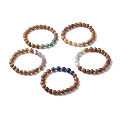 (52) Непрозрачная лаванда Эластичный браслет из натурального дерева венге для мужчин и женщин, браслет из натуральных смешанных камней в подарок, разноцветные, внутренний диаметр: 2-1/4 дюйм (5.6 см)