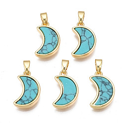 Türkis Echte 18 k vergoldete Messinganhänger, mit Kunst Türkiscabochons, Cadmiumfrei und Nickel frei und Bleifrei, Mond, Türkis, 15.5x10x3 mm, Bohrung: 2.5x5 mm