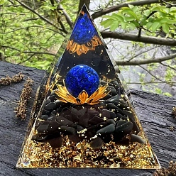 Ляпис-Лазурь Украшение дисплея смолы, с натуральным лазуритом и натуральным обсидианом, для украшения дома, пирамида, 60x60x60 мм