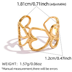 Golden 304 Stainless Steel Cuff Open Rings, Heart, Golden, US Size 8(18.1mm)