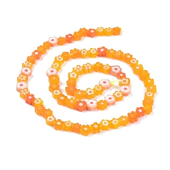 Orange Handmade Millefiori Glass Bead Strands, Flower, Orange, 4~7.2x2.6mm, Hole: 1mm, about 60~69pcs/Strand, 16 inch(40cm)