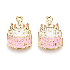Pink 304 нержавеющей стальной эмали подвески, Торт на день рождения, ионное покрытие (ip), реальный 18 k позолоченный, розовые, 22~22.5x15x1.5 мм, отверстие : 1.8 мм