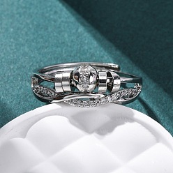 Платина Кольца для женщин с микропаве из латуни и прозрачными кубическими цирконами для снятия беспокойства, платина, 8 мм, внутренний диаметр: американский размер 9(18.9мм)