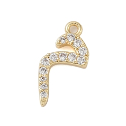 Настоящее золото 18K Покрытие стойки латунь микропаве прозрачные подвески из кубического циркония, долговечный, без свинца и без кадмия, арабский алфавит, реальный 18 k позолоченный, 16x8x2 мм, отверстие : 1.2 мм