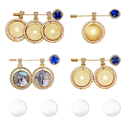 Золотой 3 шт 3 стили лацкан из сплава, плоско-круглые, с подвеской из сплава и стеклянными кабошонами, золотые, 55 мм, 1 шт / стиль