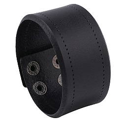 Черный Браслеты из коровьей кожи с плоскими краями, браслеты с железными застежками для женщин и мужчин, платина, чёрные, 9-1/8x1-1/2x1/4 дюйм (23x3.9x0.75 см)