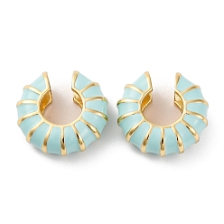 Бледно-бирюзовый Латунные серьги-каффы для женщин, с эмалью, золотые, бледные бирюзовая, 23.5x9 мм