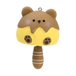 Перу Непрозрачные подвески смолы, с хвостом и платиновыми железными петлями, медведь, 70.5x48x38 мм, отверстие : 2.5 мм