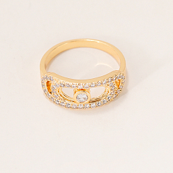 Золотой Латунные полые геометрические кольца для женщин с кубическим цирконием, золотые, 7 мм, внутренний диаметр: регулируемый